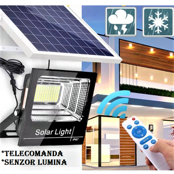 Proiector Led Negru Cu Panou Solar 100W Telecomanda Led Flood Light