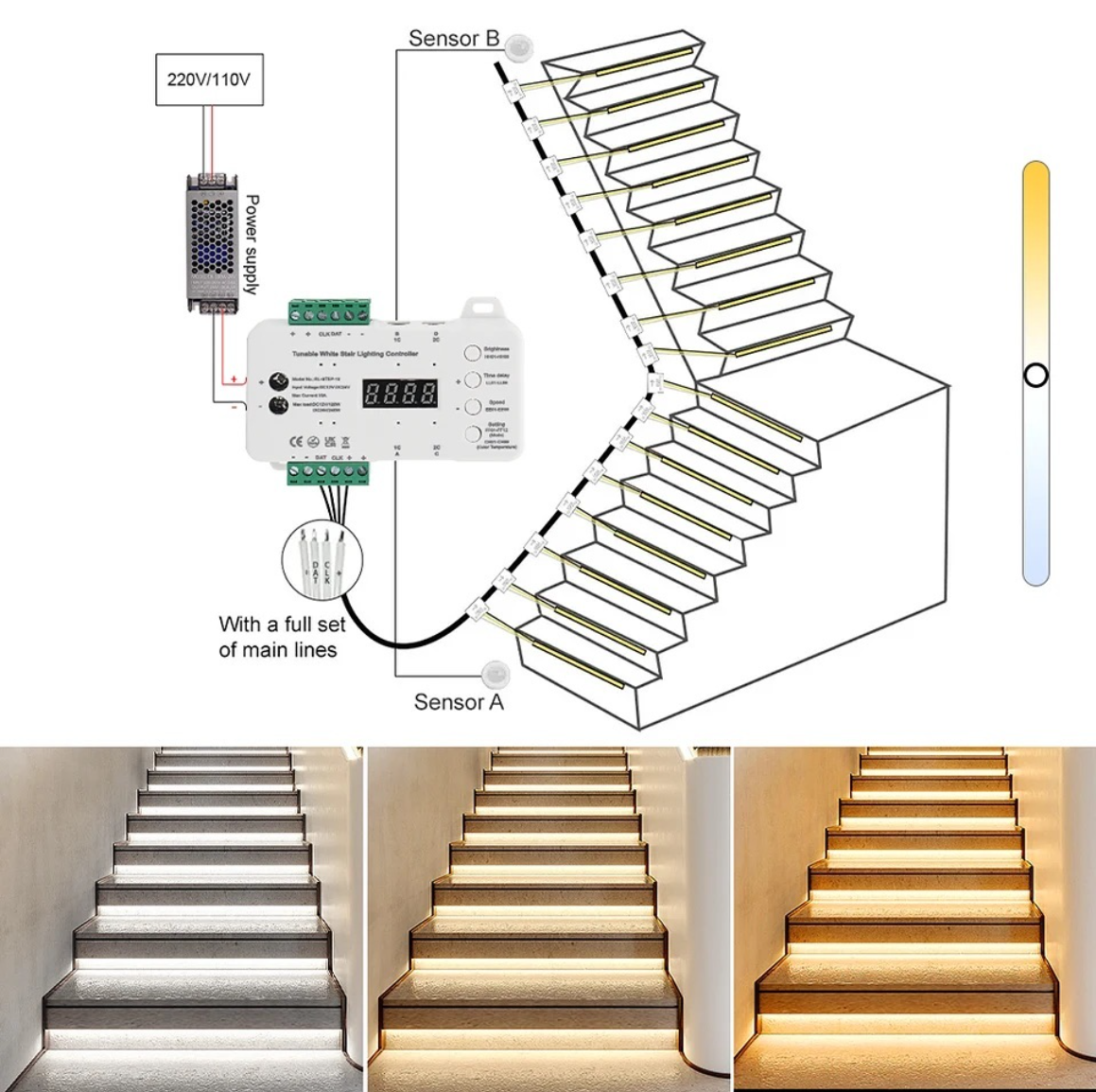 Sistem Iluminare Trepte Cu Banda Led Si Senzori - 17 Maxim Strips