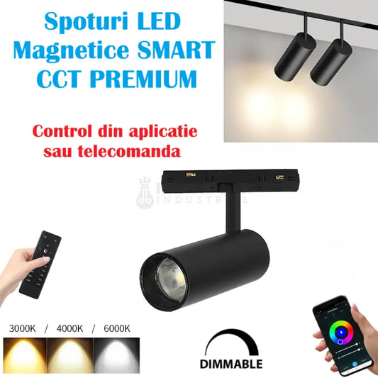 Spot LED 10W Magnetic Cilindru SMART CCT Negru Telecomanda