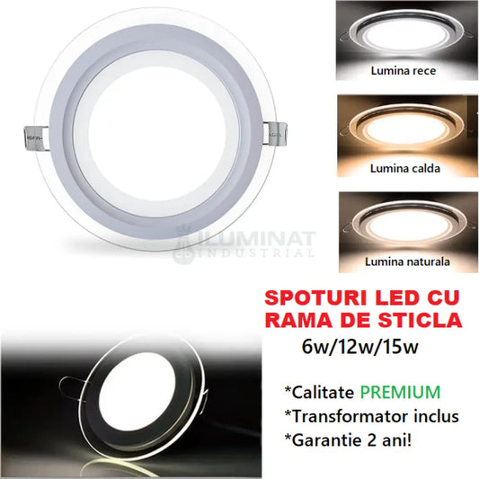 Spot LED 12W Rotund Mat Rama Sticla / ⌀160mm / Incastrabil