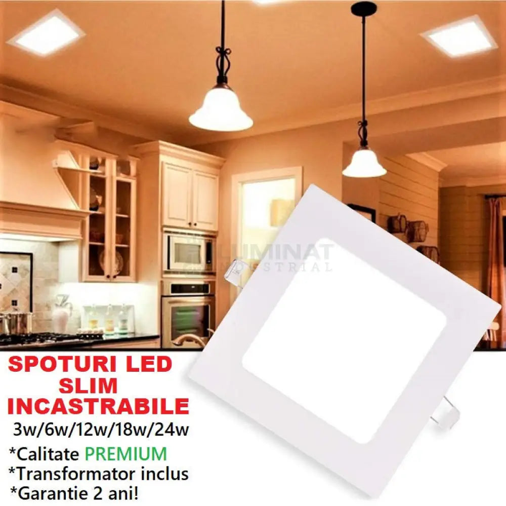 Spot Led 12W Slim Patrat Alb / 163X163Mm Incastrabil Spot Light