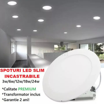 Spot Led 12W Slim Rotund Alb / 168Mm Incastrabil Spot Light