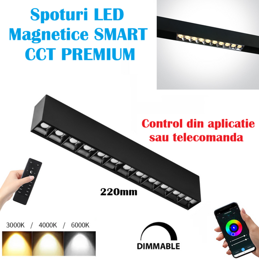 Spot LED 12W 22cm Magnetic Liniar SMART CCT Negru Telecomanda